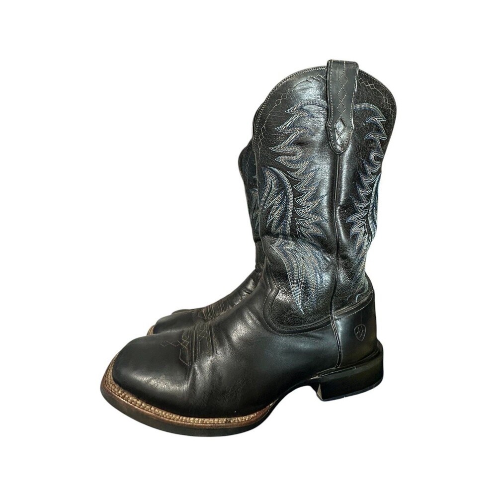 Ariat Sport Wide Black Grain Leather Square Toe Cowboy Boots #10015265 Mens 12 D